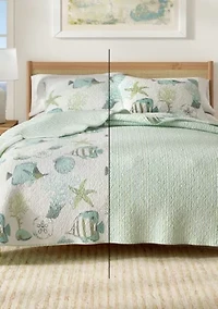 Blue Fish & Coral Coastal Quilt Set
