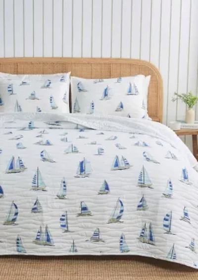 Navy Sailboat Nautical Quilt Set