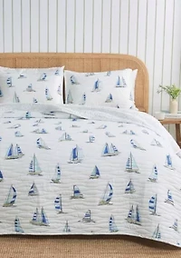 Navy Sailboat Nautical Quilt Set