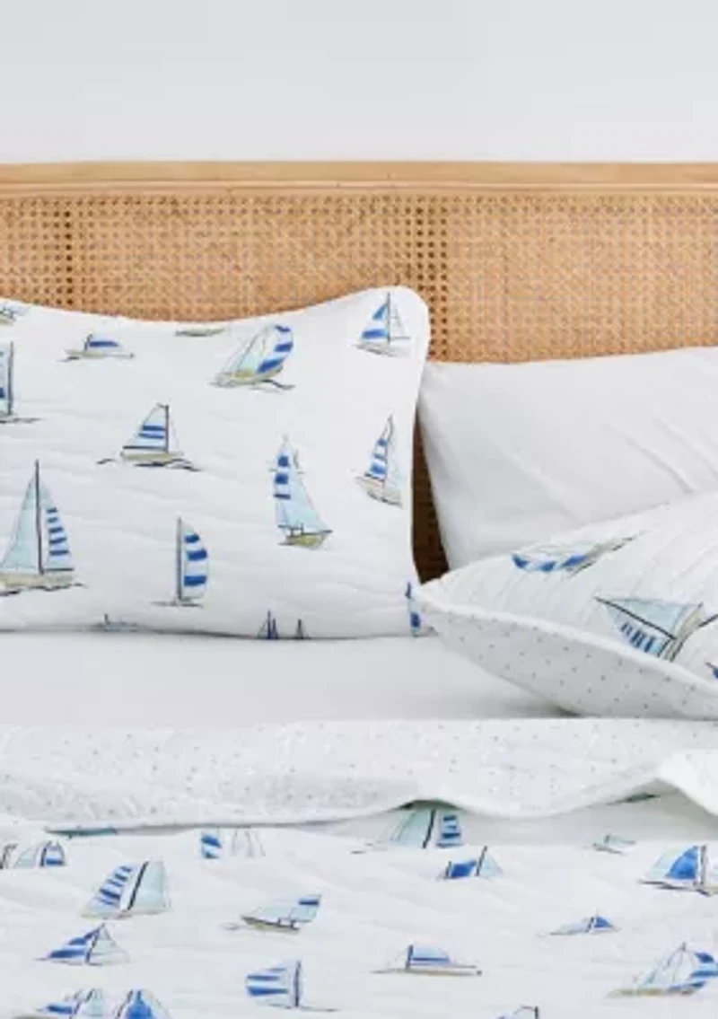 Navy Sailboat Nautical Quilt Set