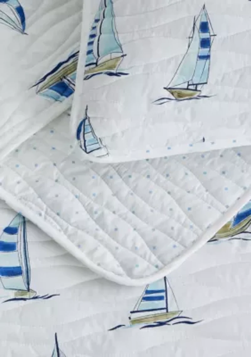 Navy Sailboat Nautical Quilt Set