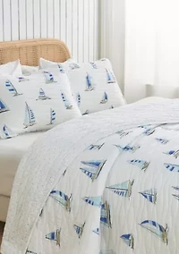 Navy Sailboat Nautical Quilt Set