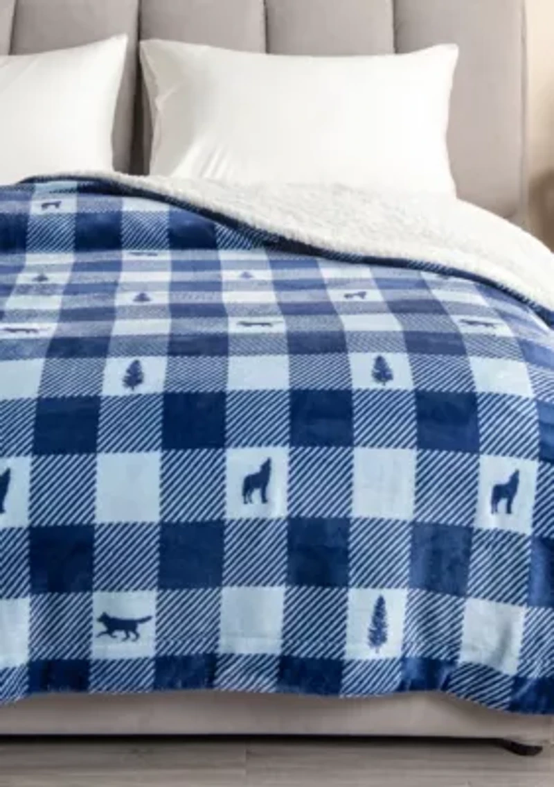 Velvet Plush Reversible Sherpa Lodge Printed Throw Blanket