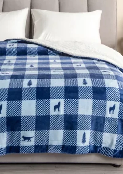 Velvet Plush Reversible Sherpa Lodge Printed Throw Blanket