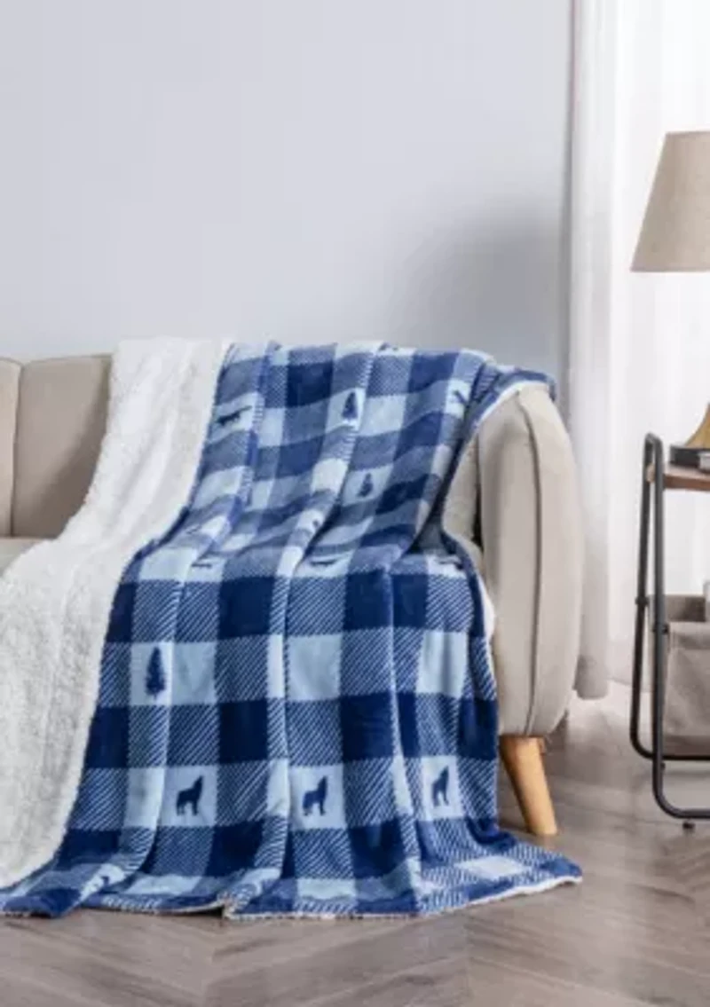 Velvet Plush Reversible Sherpa Lodge Printed Throw Blanket