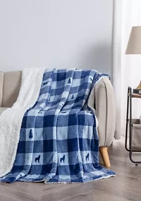 Velvet Plush Reversible Sherpa Lodge Printed Throw Blanket