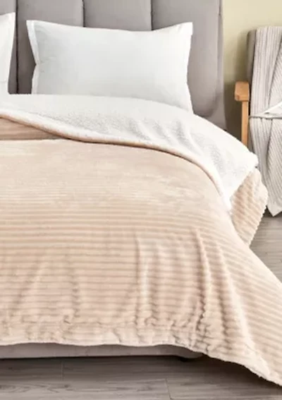 Velvet Plush Fleece Sherpa Ribbed Throw Blanket
