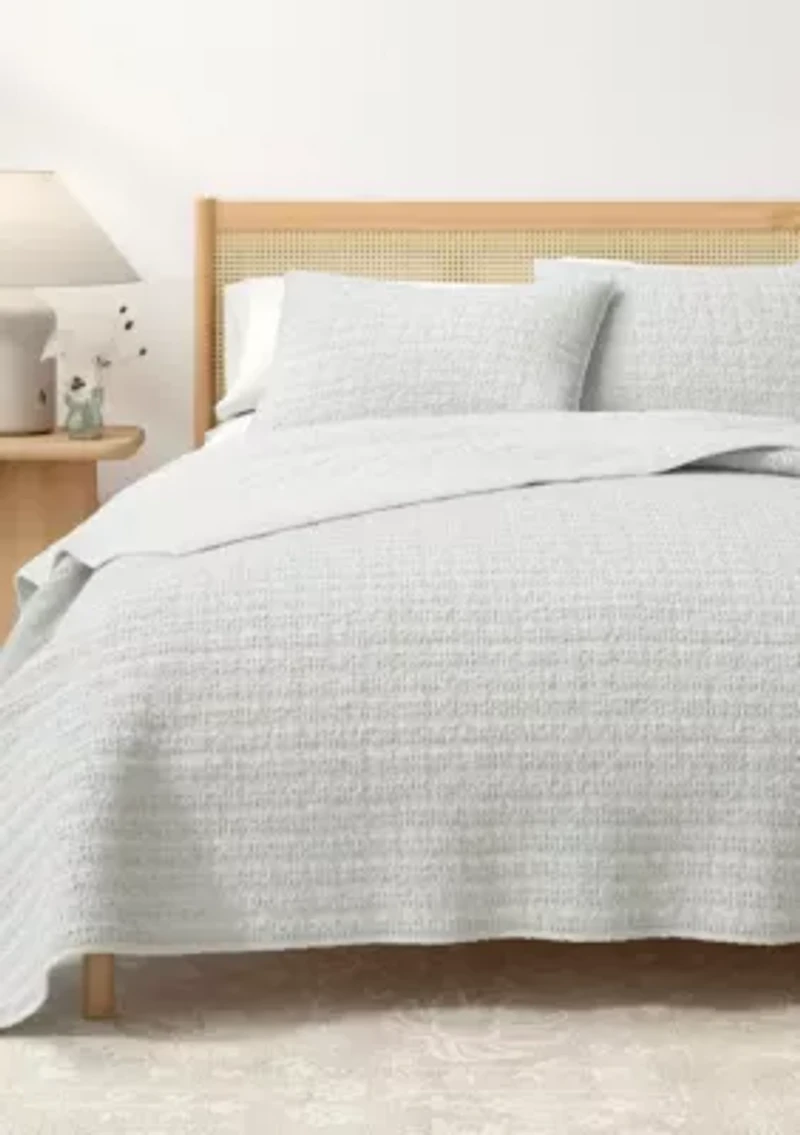 100% Cotton Honeycomb Waffle Garment Washed Quilt Set