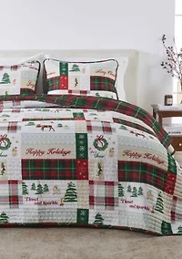 Festive Holiday Reversible Microfiber Quilt Set with Shams