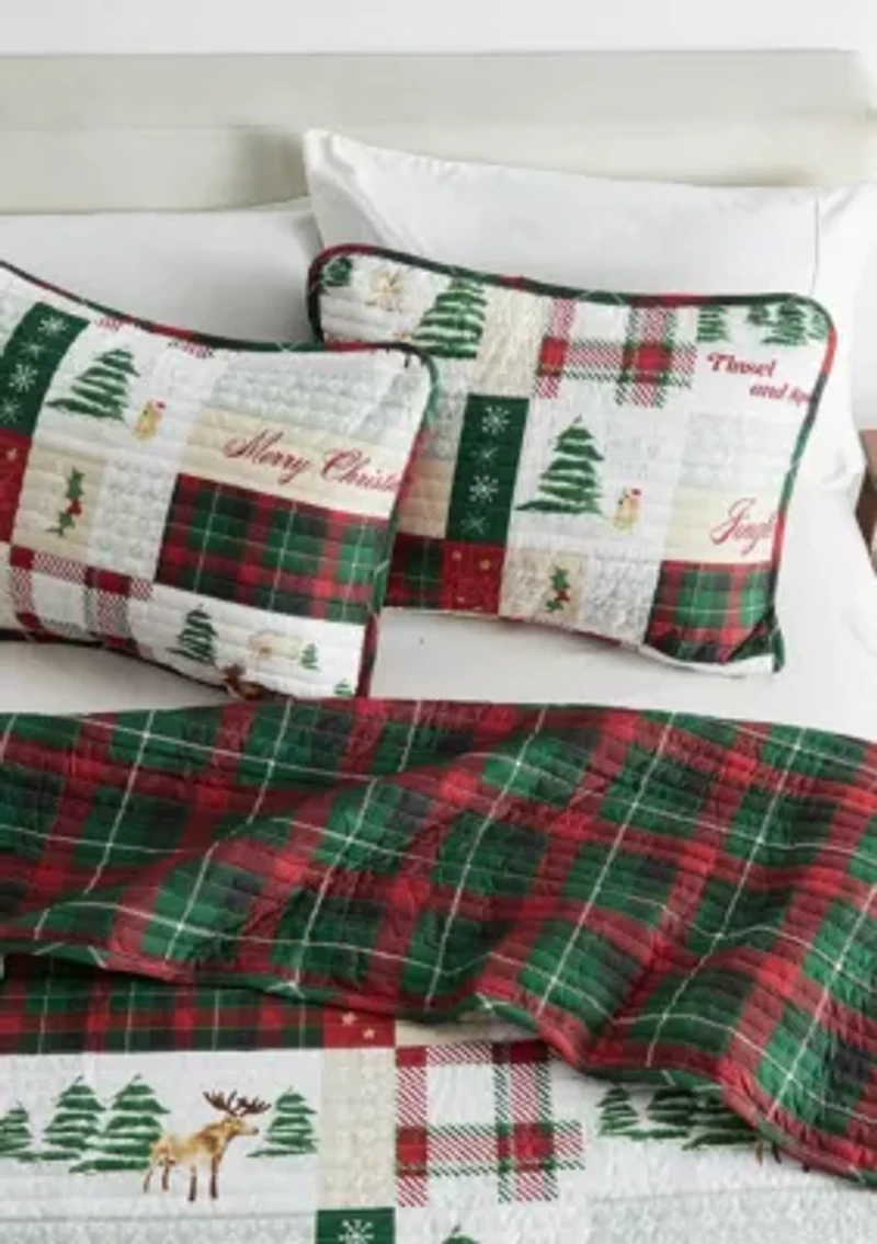 Festive Holiday Reversible Microfiber Quilt Set with Shams
