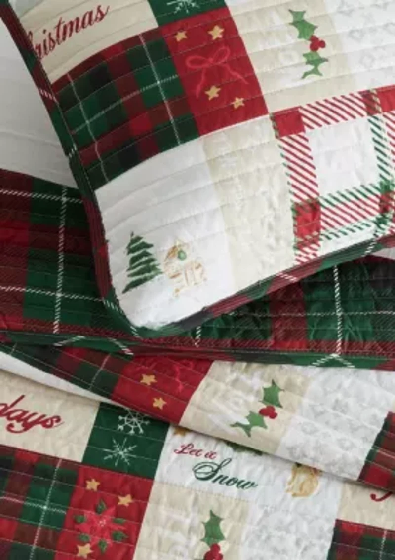 Festive Holiday Reversible Microfiber Quilt Set with Shams