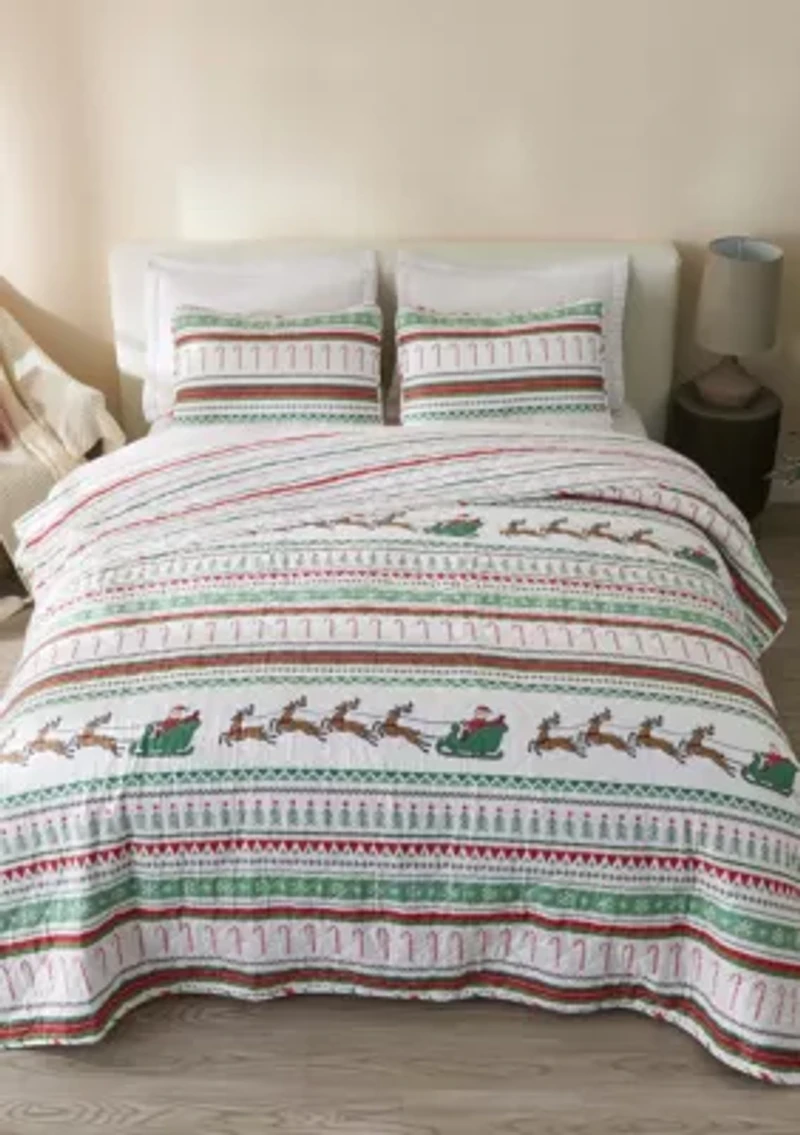 Holiday Striped Microfiber Quilt Set With Shams