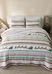 Holiday Striped Microfiber Quilt Set With Shams