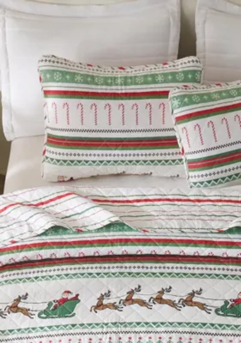 Holiday Striped Microfiber Quilt Set With Shams