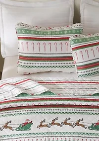 Holiday Striped Microfiber Quilt Set With Shams
