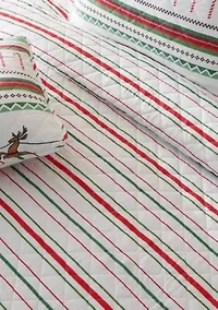 Holiday Striped Microfiber Quilt Set With Shams