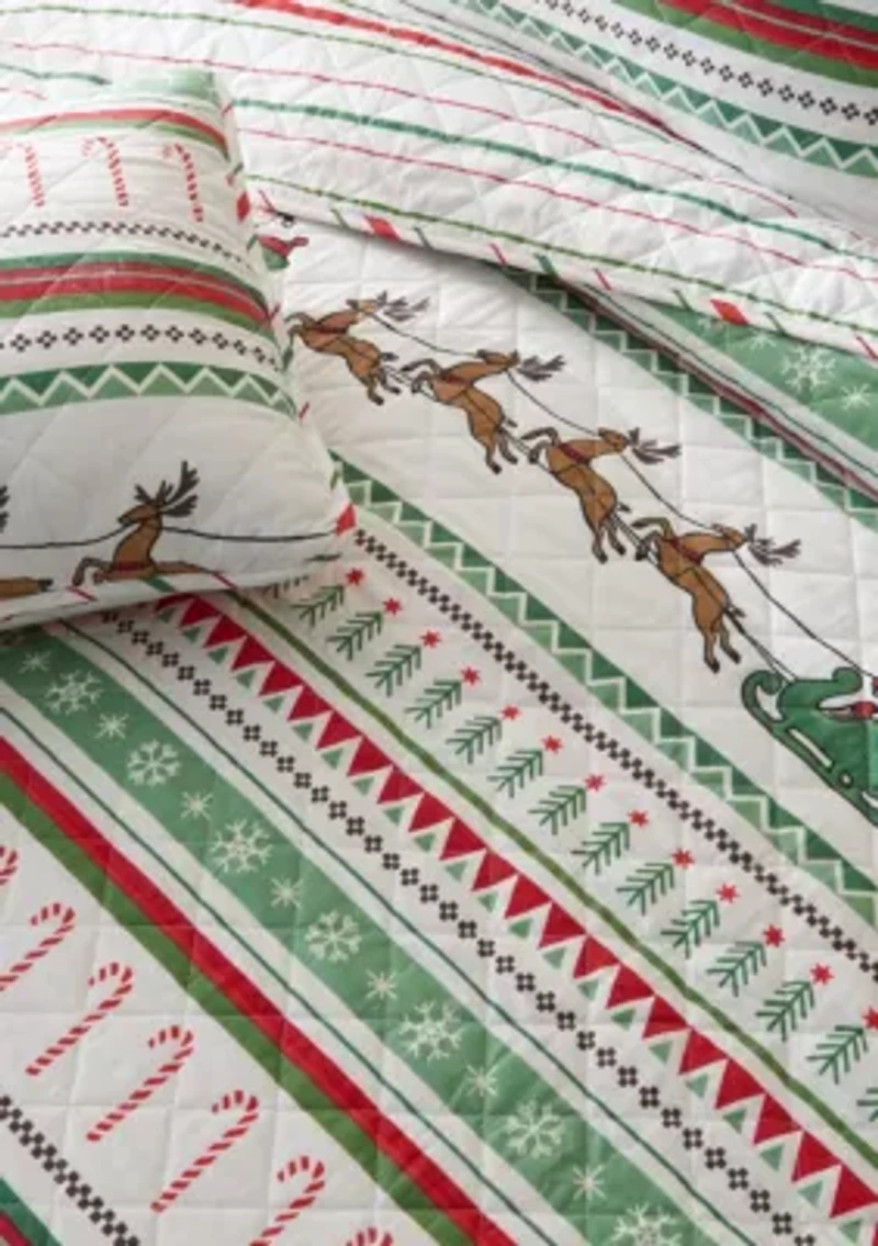 Holiday Striped Microfiber Quilt Set With Shams