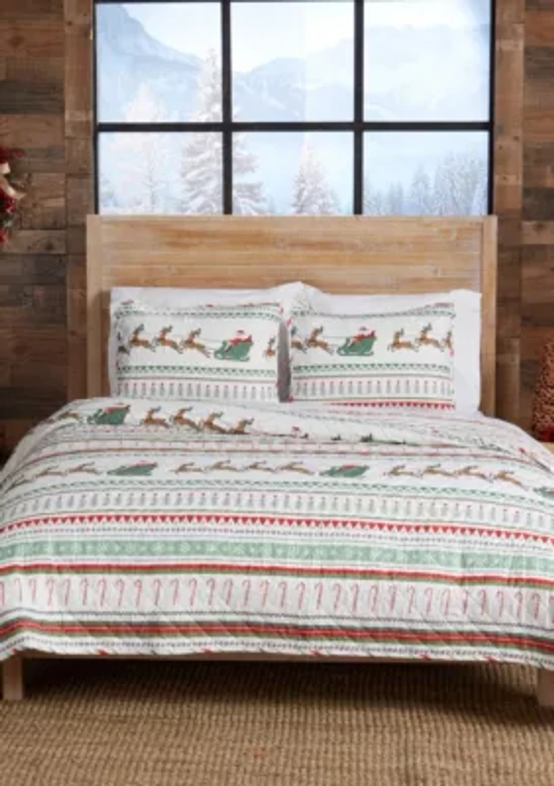 Holiday Striped Microfiber Quilt Set With Shams