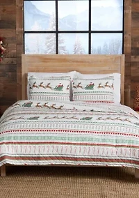 Holiday Striped Microfiber Quilt Set With Shams