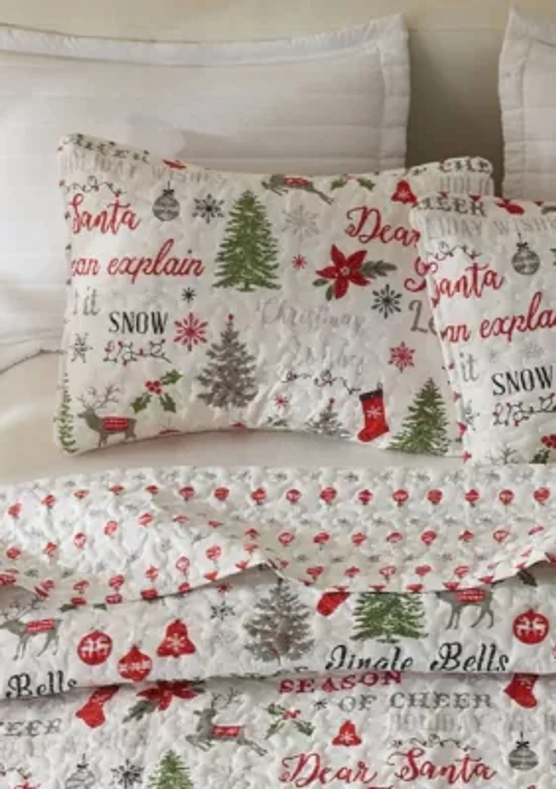 Holiday Printed Microfiber Quilt Set With Shams