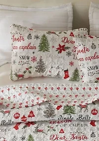 Holiday Printed Microfiber Quilt Set With Shams