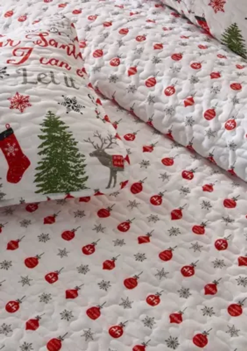Holiday Printed Microfiber Quilt Set With Shams