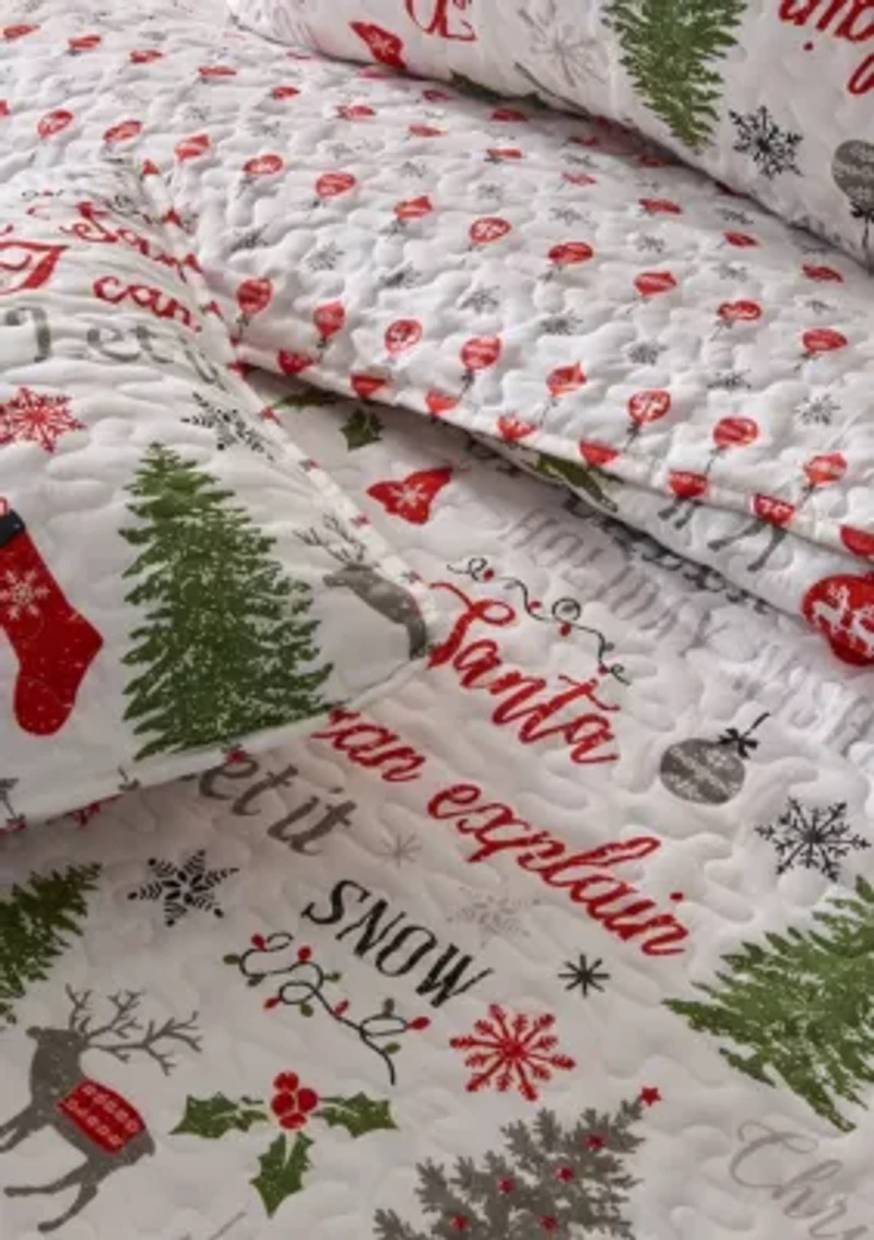 Holiday Printed Microfiber Quilt Set With Shams