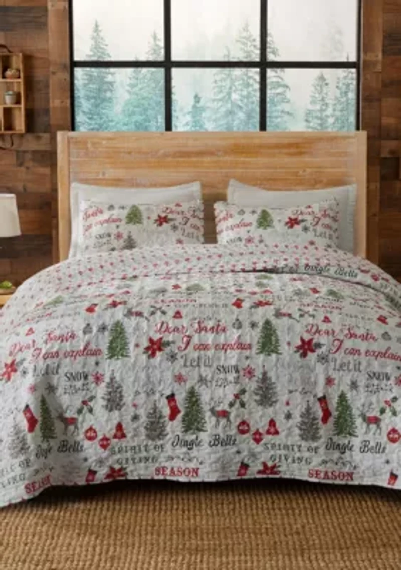 Holiday Printed Microfiber Quilt Set With Shams