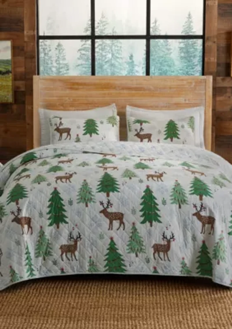 Christmas Trees Microfiber Quilt Set With Shams
