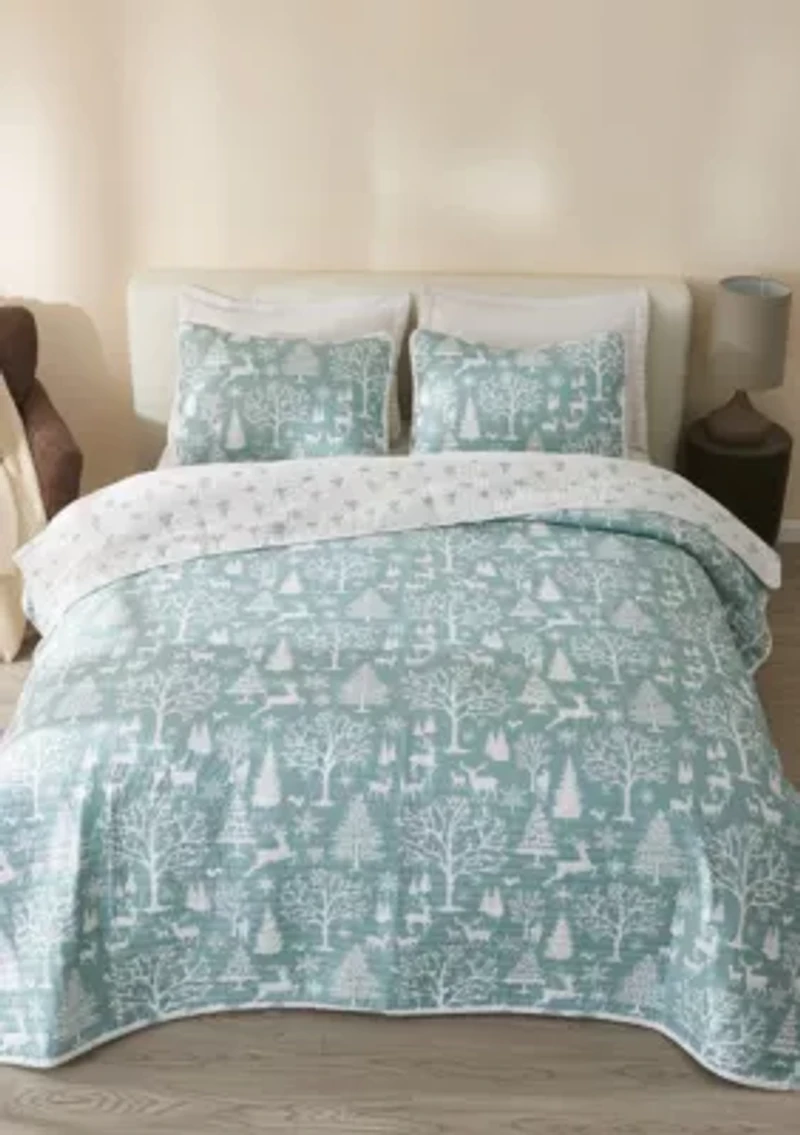 Winter-Themed Microfiber Quilt Set with Shams