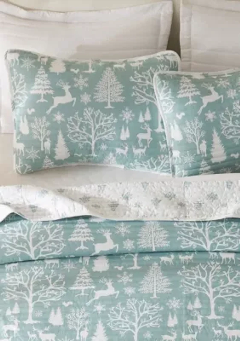 Winter-Themed Microfiber Quilt Set with Shams