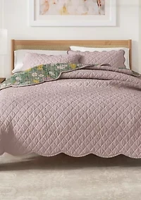 Floral Scalloped Cotton Quilt and Sham Set