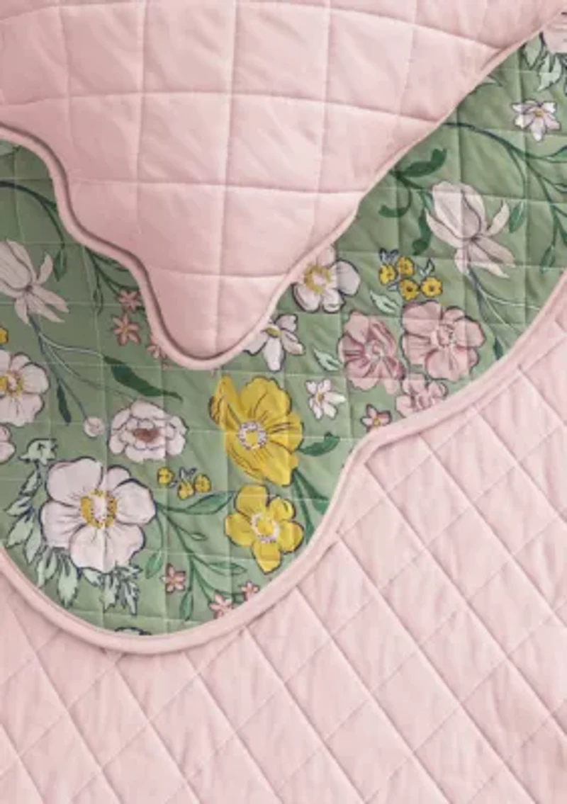 Floral Scalloped Cotton Quilt and Sham Set