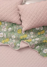 Floral Scalloped Cotton Quilt and Sham Set