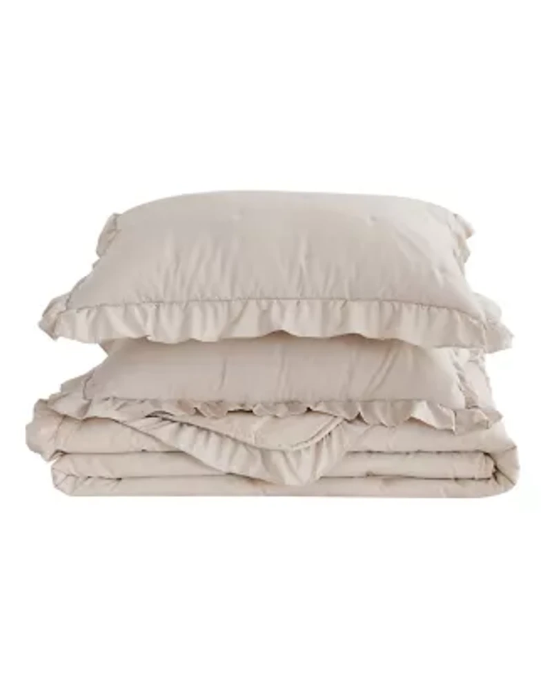 Dot Stitch Ruffled Quilt Set With Shams