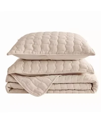 Gauze-Like Wave Stitched Quilt Set With Shams