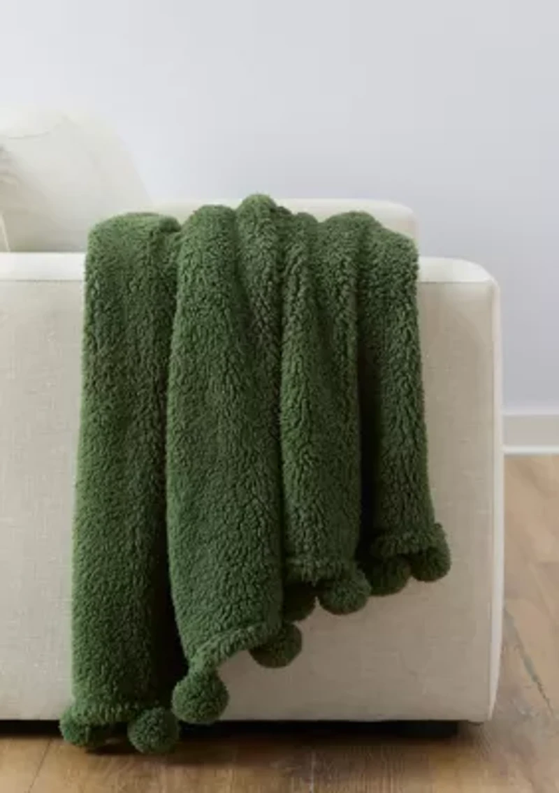 Sherpa Pom Throw Blanket