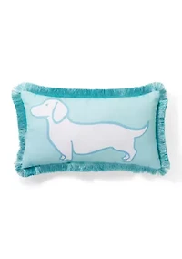 Dog Teal Lumbar Outdoor Pillow with Fringes
