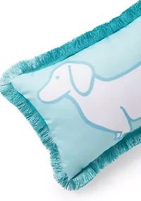 Dog Teal Lumbar Outdoor Pillow with Fringes