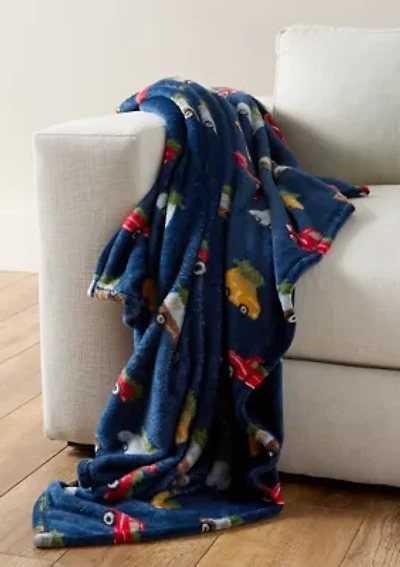 Tree Cars Print Plush Throw Blanket