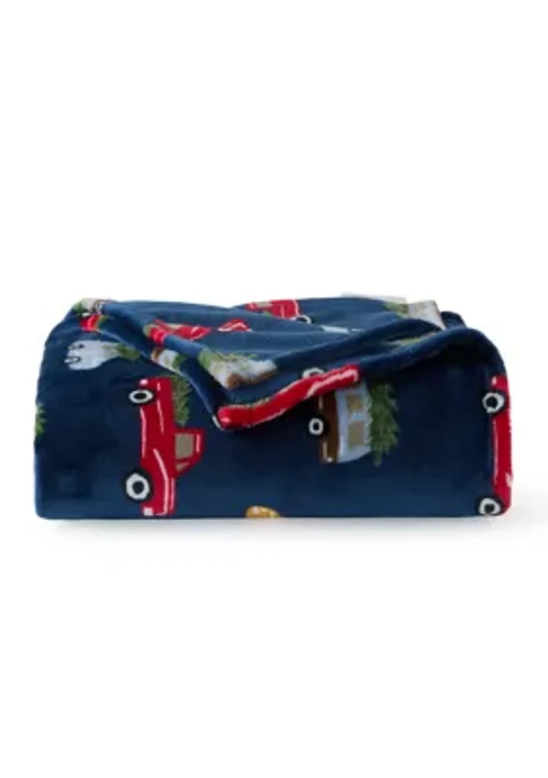 Tree Cars Print Plush Throw Blanket