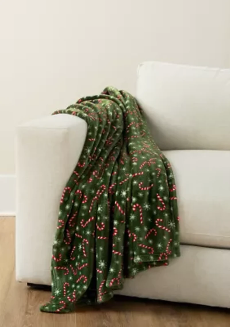 Candy Cane Plush Throw Blanket