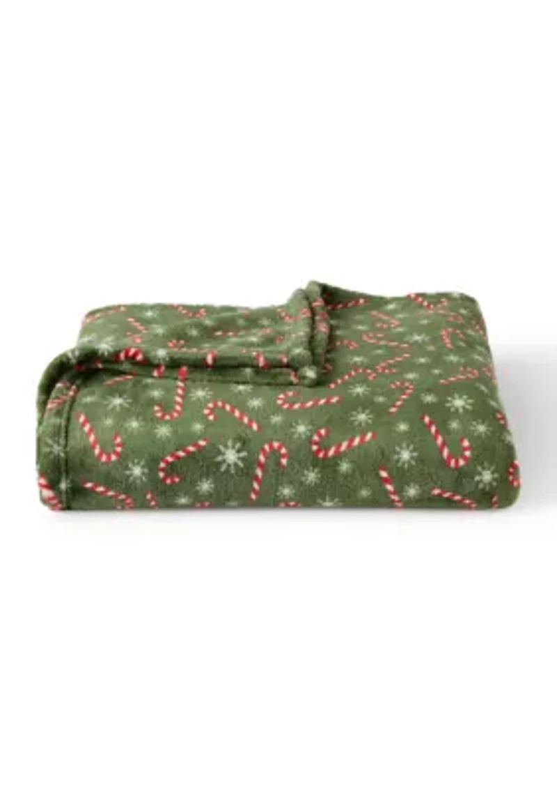 Candy Cane Plush Throw Blanket