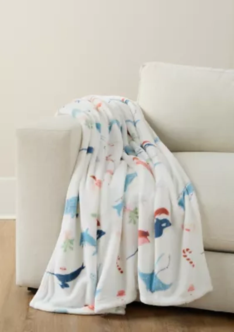 Coastal Sea Creature Plush Throw Blanket