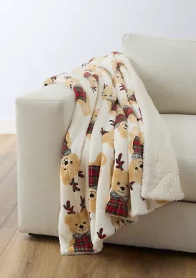 Tossed Belkie Bear Printed Sherpa Throw Blanket