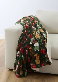 Green Pups Printed Sherpa Throw Blanket