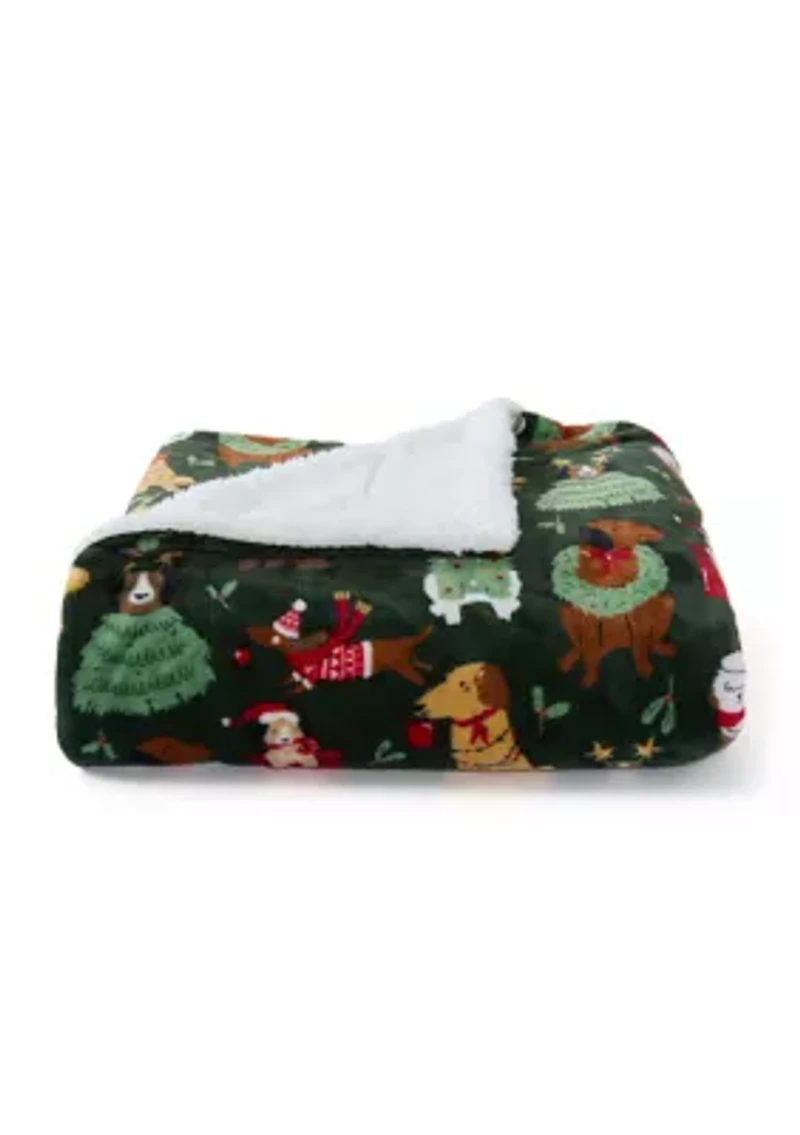 Green Pups Printed Sherpa Throw Blanket