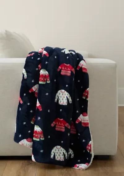 Printed Sherpa Throw Blanket