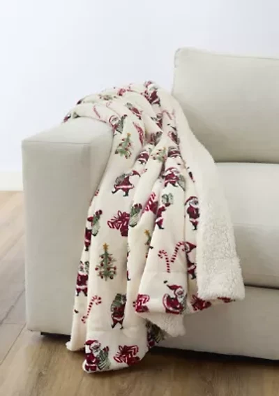 Santa Printed Sherpa Throw Blanket