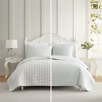 Rosebud Stripe Cotton Quilt Set